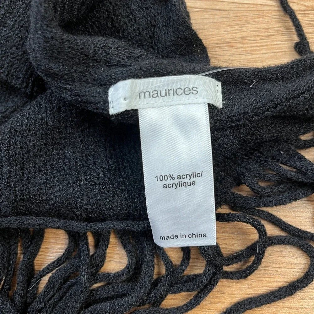 Maurices‎ Black Winter Scarf with Fringe Edges Women's One Size NEw